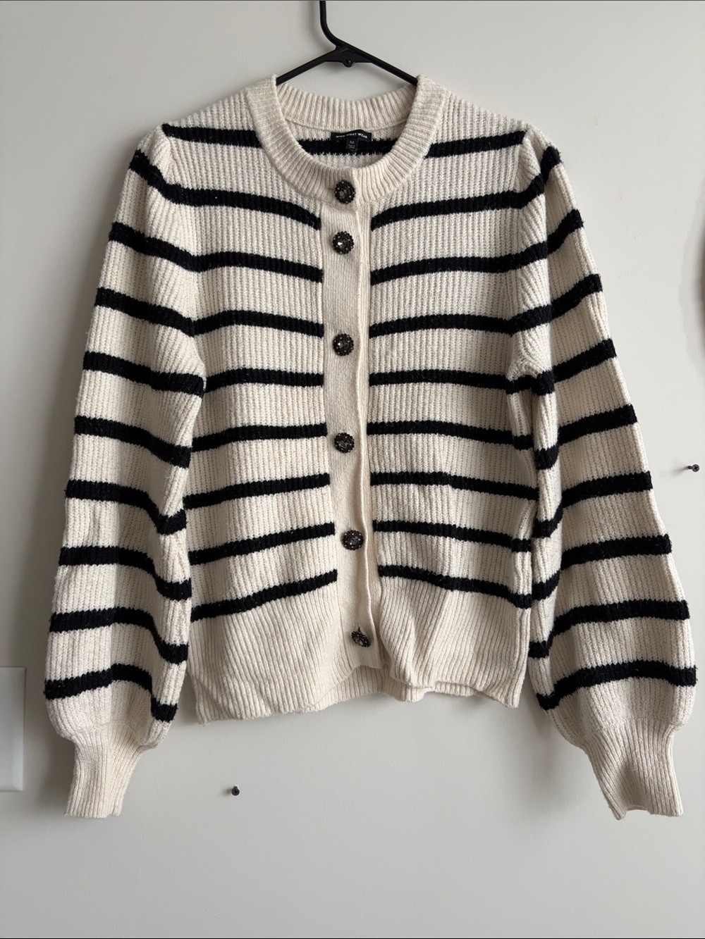 Who What Wear - Cream & Black Striped Cardigan - Size M